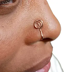 Solid Copper Hand Hammered Golden Spiral Nose Cuff, Nose Clip, Nose Jewelry, Egyptian Style, Body Jewelry, Faux Nose Ring, Septum Cuff,