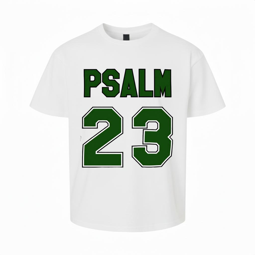 Women's Psalm 23 Jersey Premium T-Shirt - Cotton Casual Short Sleeve Crew Neck Top with Bold Green Lettering Soft Breathable Fabric for Holiday Parties and Gift Giving