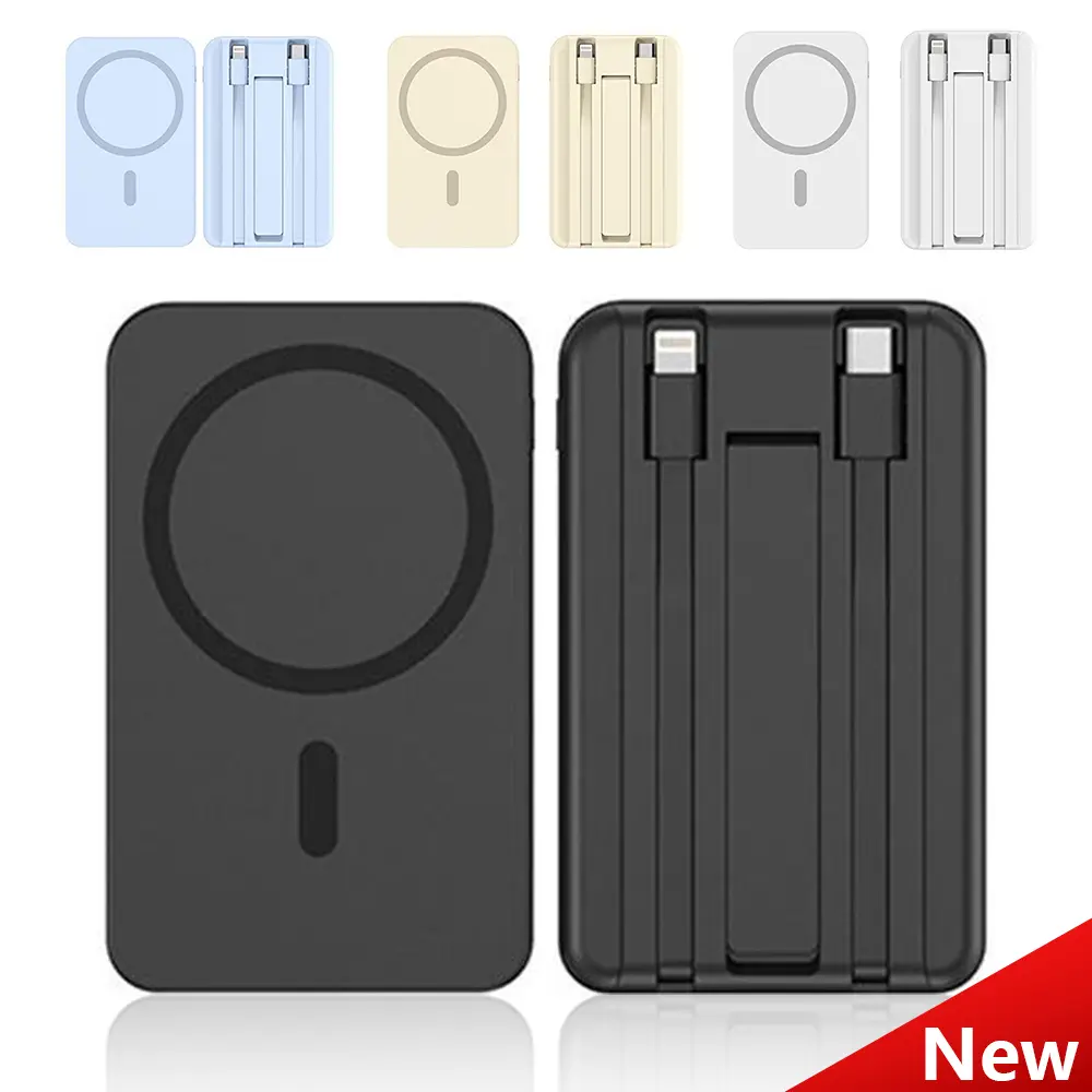 10000mAh Magnetic Portable iPhone Charger, High-Power Folding Wireless Power Bank, 22.5W PD Quick Charge 2.0 Built-in Cable, W/ Charging Cable & Phone Holder, Compatible with iPhone 12-16 Pro Max/Plus, Mobile Accessories