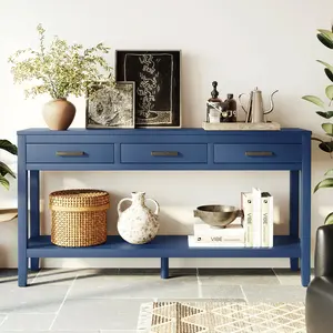 OPUL 59.1'' Farmhouse Entryway Table with 3 Drawers, Painted Console Table with Bottom Shelf & Iron Handles, Minimalist Sofa Table for Living Room, Hallway, Kitchen, Bedroom, Behind Couch, Office, Navy Blue