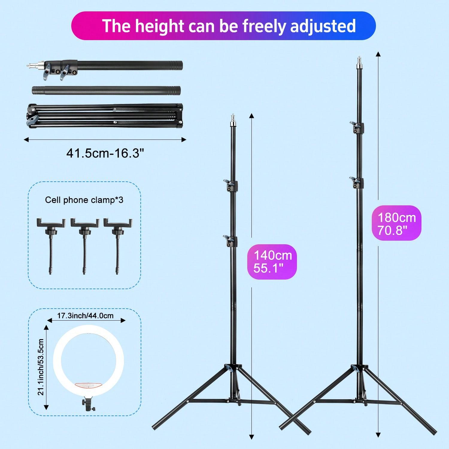 18 Inch RGB LED Ring Light with 70" Aluminum Alloy Tripod, with 1 selfie remote/3 Phone Clips/1 USB Ports, 3200-6500K Dimmable Fill Light Compatible with iPhone for Volg, Selfie Makeup, Lash Studio, Streaming Video, Recording Lighting#Spring Break