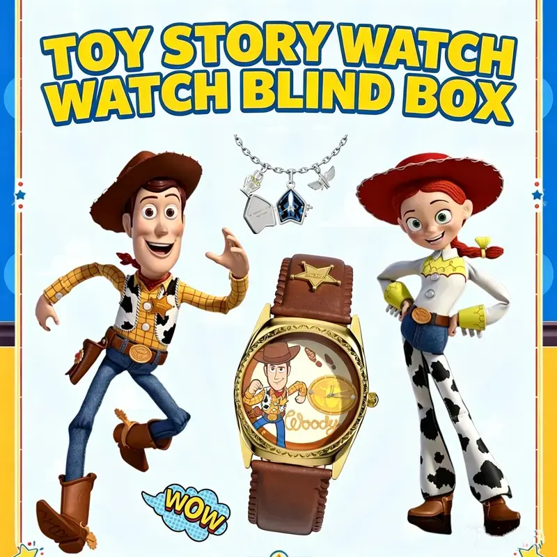 [Back to school] Disney Toy Story 5 Series Unisex Vibrant Geometric Blind Box Watch, Collectible Mystery Water-Resistant PU Leather Wristwatch with Woody, Buzz Lightyear, Jessie, Aliens & More, Cute Casual Accessory, Perfect Surprise Gift for Fans,