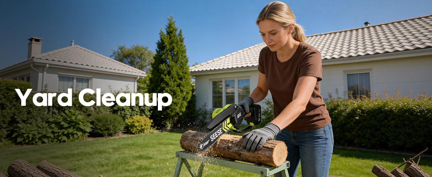 SEESE 6-Inch Brushless Cordless Chainsaw – 2000mAh Battery-Powered Electric Saw for Cutting Wood, Gardening, Pruning, and Camping – Senior & Women Friendly,Holiday gifts