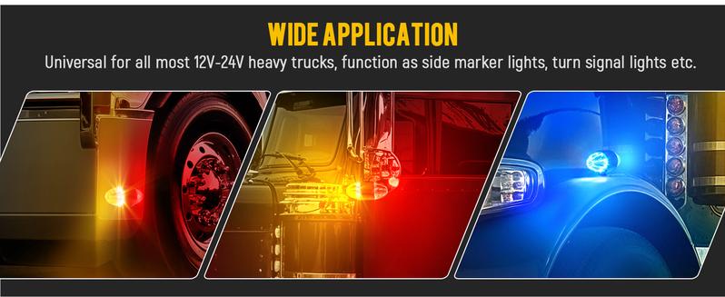 Partsam 3.5" Double Face Amber/Red/Blue LEDs Watermelon Lights for Semi Truck, 12V-24V, Waterproof, Easy Installation
