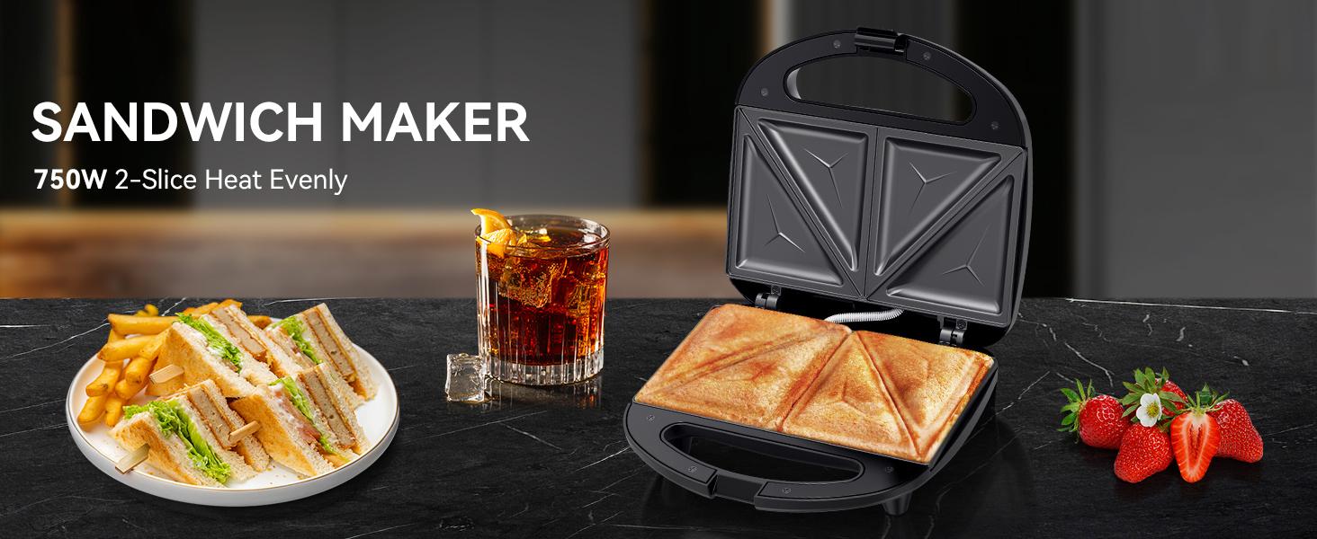 OSTBA Sandwich Maker, 2 Slice Grilled Cheese Maker with Non-stick Triangle Plates, Indicator Lights, Cool Touch Handle, Easy to Clean and Store, 750W
