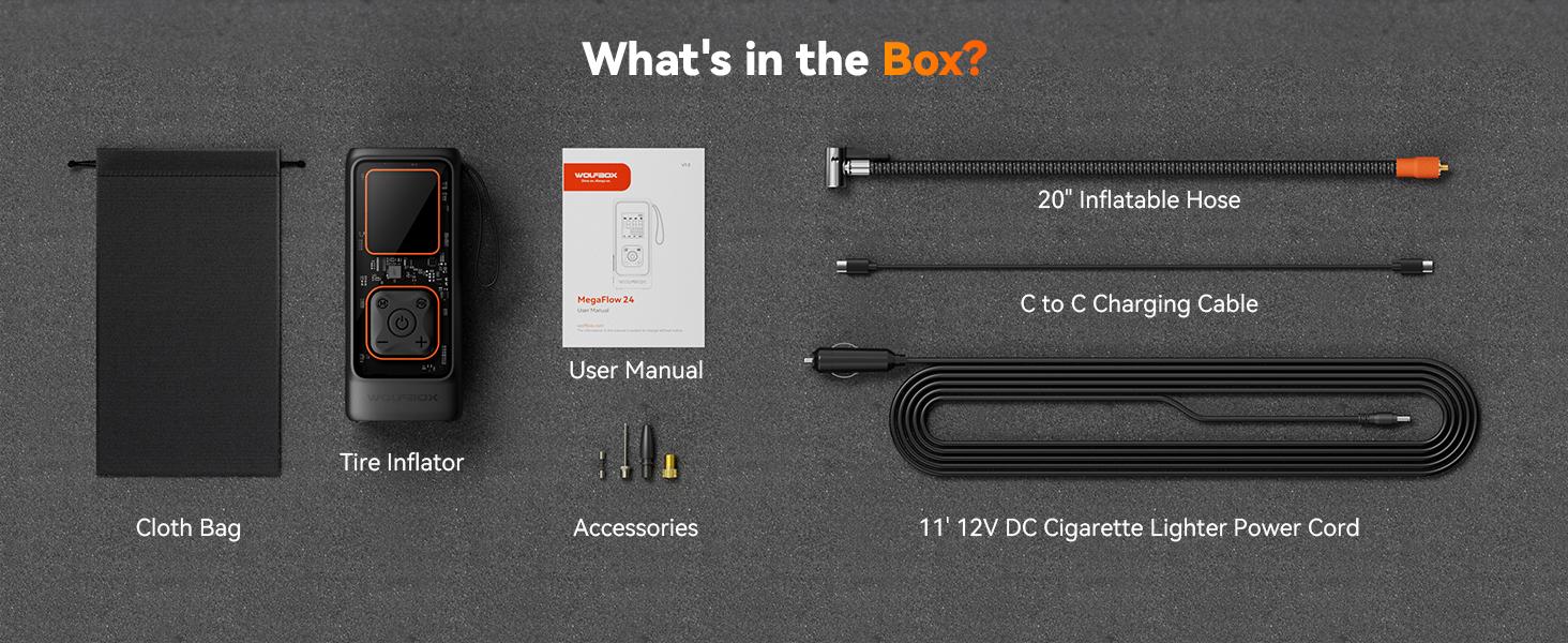 WOLFBOX MegaFlow 24 Tire Inflator 12000mAh Portable Air Compressor with 58LPM Air Flow & 150PSI Pressure Gauge for Car Tires  TikTokShopHolidayHaul