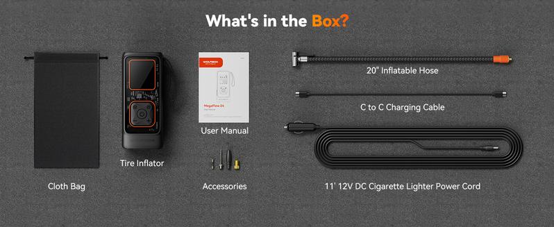WOLFBOX MegaFlow 24 Tire Inflator 12000mAh Portable Air Compressor with 58LPM Air Flow & 150PSI Pressure Gauge for Car Tires  TikTokShopHolidayHaul