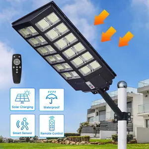 Solar Street Light Outdoor, Super Bright Flood Lamp, 3 Modes Motion Sensor Dimmable Security Light for Yard Garden Road Garage Parking Lot, Solar Lights Outdoor Wall/Pole Mounted with Remote, IP65 Waterproof