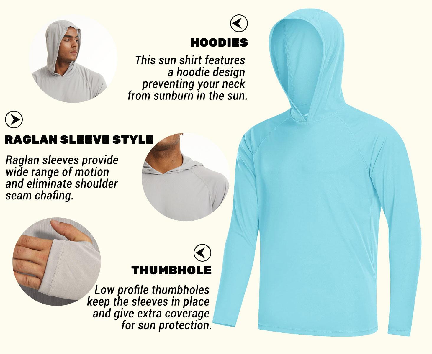 MAGCOMSEN Men's Hooded UPF 50+ Long Sleeve Shirts Quick Dry Athletic Fishing Shirts Rash Guards Outdoorfun