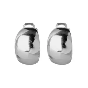 Silver Thick Polished Clip On Hoop Earrings