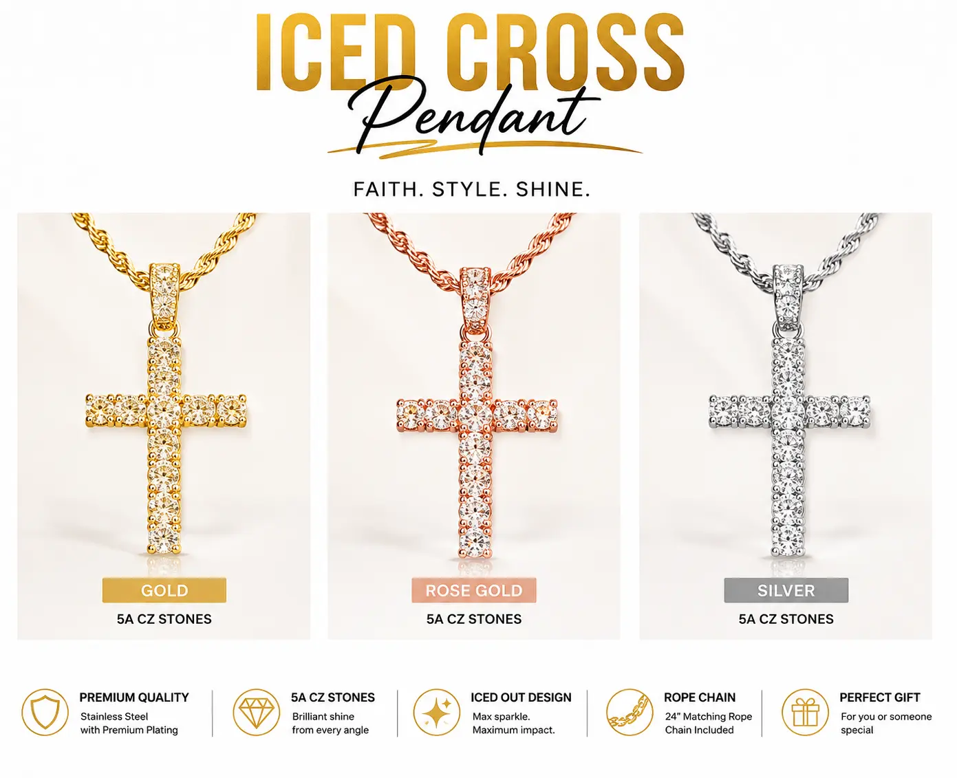 Unisex Iced Out Live Givey Pendants, Casual Stainless Steel Chain Artificial Gemstone Jewelry Accessory, Random