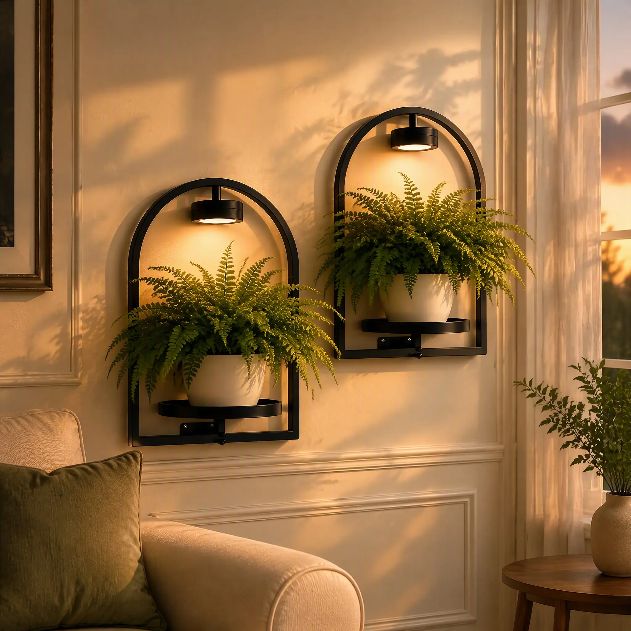 2 Pack Plant Wall Shelf with Grow Light, Wall Mounted Hanging Planter Shelf, Wall Plant Holder with Remote Control LED Plant Light, Floating Indoor Plant Shelf for Bedroom Living Room Apartment Boho