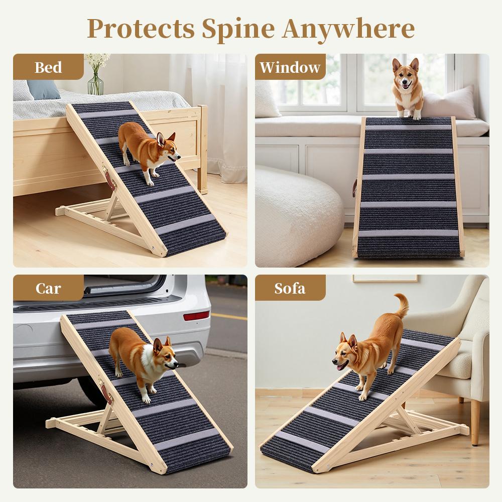 PetCozife Extra Wide Dog Ramp, Folding Wooden Pet Ramp for Bed, with 23" Long Ramp, Adjustable from 15.2" to 23", Adjustable Dog Ramp for Small, Large, Old Dogs & Cats, Suitable for Couch, Sofa, Car, Portable Stable Dog Pet Steps, Supports Up to 200lbs