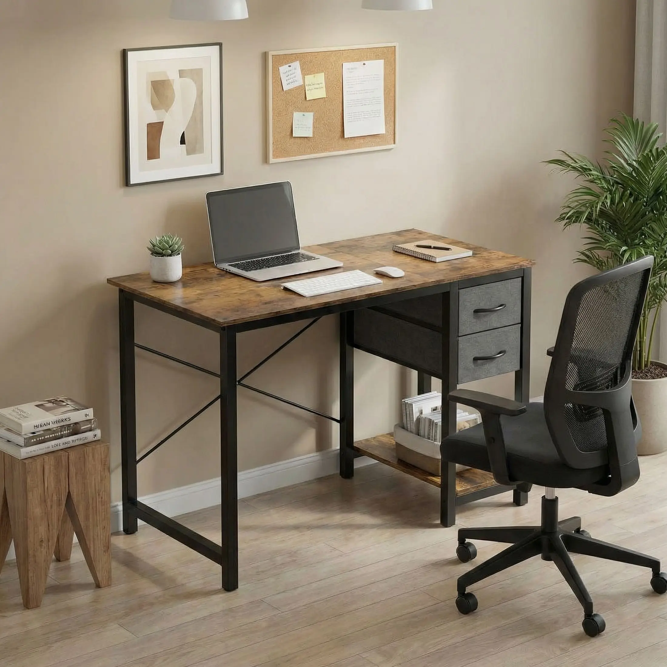 40-in Modern Small Computer Desk - Durable Office Furniture with Drawers, Storage Shelf, Reversible Design, Side Hooks; Customizable for Dorm Room, Bedroom Tight Spaces (Laptop, Textbooks, Stationery Organization) [Birthdays Gift Option], 40 Inch, Back To