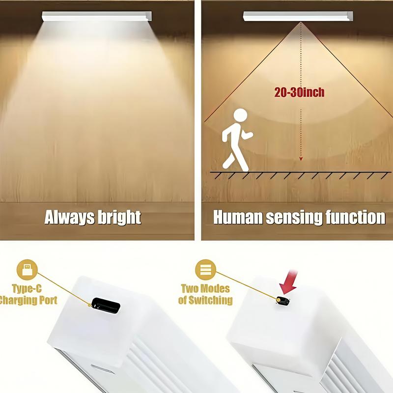 6 USB rechargeable LED cabinet lights, magnetic wireless night lights with motion sensor function, warm light, suitable for corridors, stairs, bedside, wardrobes, decorative wall lights