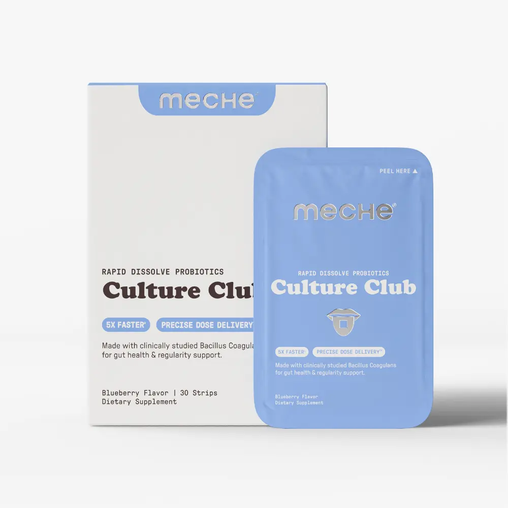 Culture Club Probiotic Strips by Meche – Beat the Bloat, Support Gut Health & Regularity – Bacillus Coagulans Probiotics, Sugar-Free, No Refrigeration, 5X Faster Than Gummies (30 Strips) Blueberries Gut Microbiome