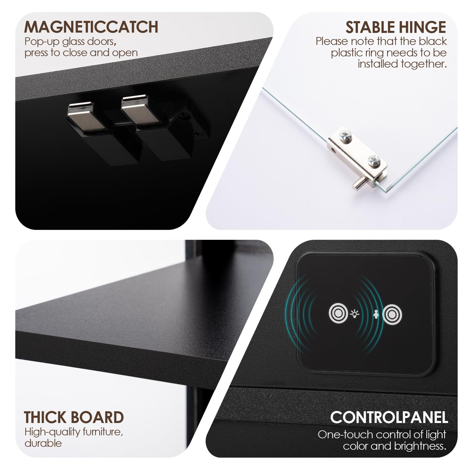 Valentine's Day gifts Display Cabinet with Glass Doors 4-Tier, 7 Vibrant Colors 3 Dynamic Lighting Modes, HD Glass Storage Cabinet with Human Body Sensor for Curio, Trophy, Collectibles