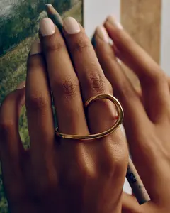 Two-Finger Ring, Rectangular Sculptural Band, Curvy Statement Ring, Wearable Art Silver or Gold Ring, Spiral Ring Design