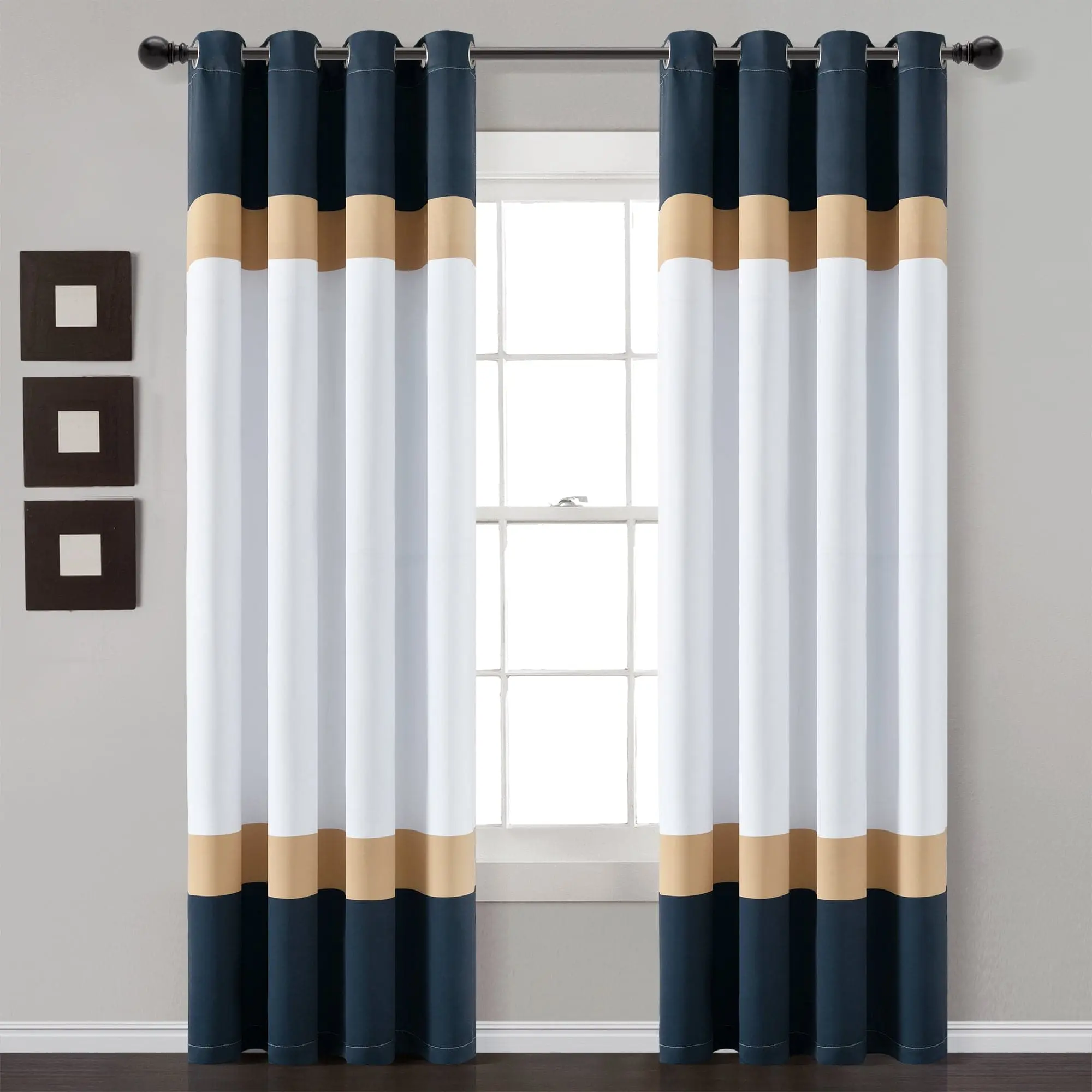 Lush Decor Alexander Color Block Light Filtering Window Curtain Panel Set 2 Panels 52"W x 84"L Modern Style Interior Decoration Accessories