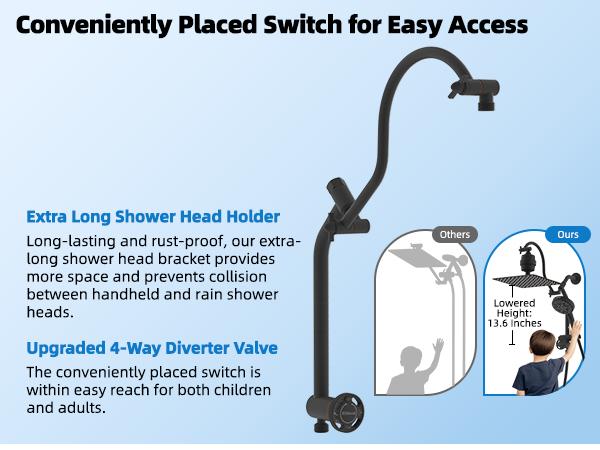 Hibbent Dual Filter All Metal 10"Rainfall Showerhead Combo, High Pressure Shower Head with 10-Spray Mode Handheld, 4-way Diverter with Pause Mode, 71'' Shower Hose & Holder, Oil Rubbed Bronze