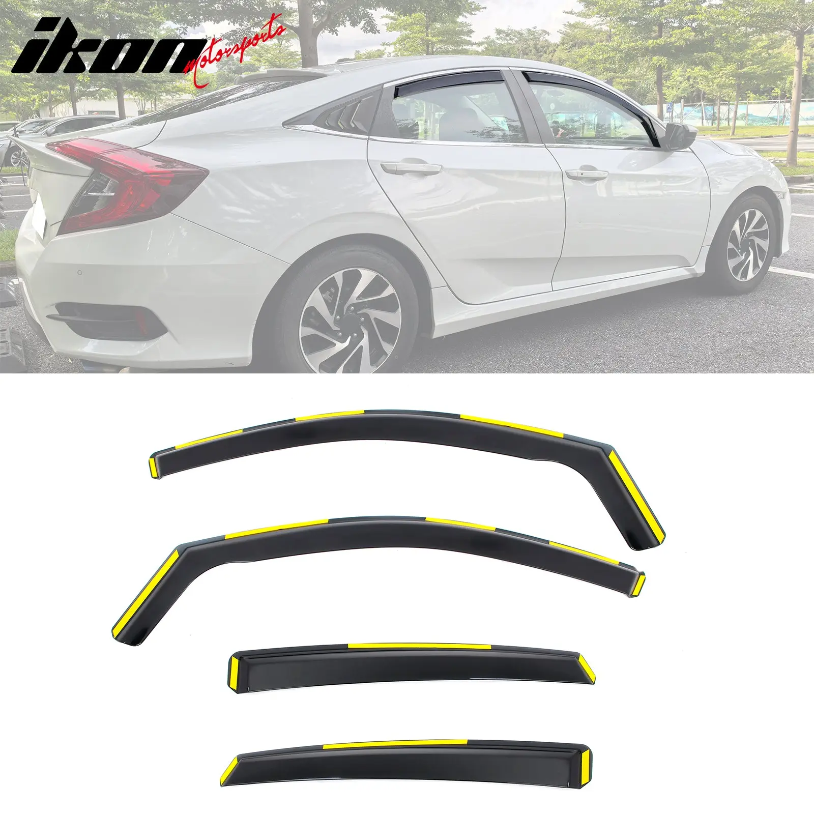 Window Visors Deflectors for Honda Civic Sedan 2016-2021 Black In-Channel
