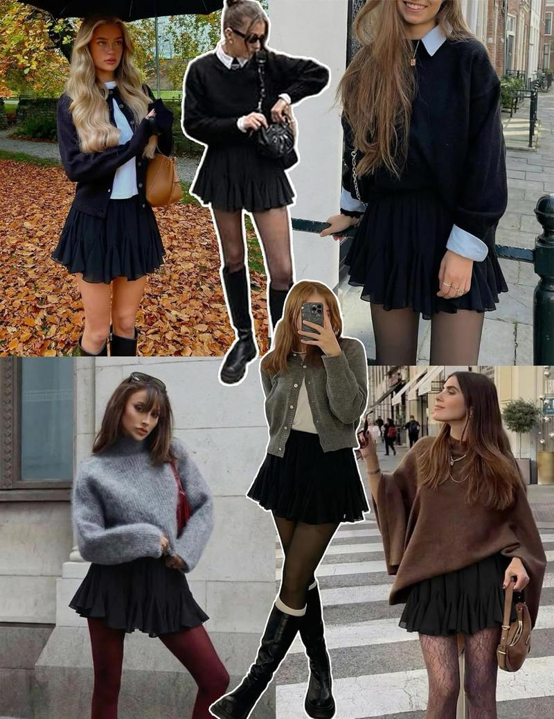 Avidlove Women's Pleated Skater Skirt Basic Casual High Waisted Ruffles Flared Mini Thin Lingerie Skirts 100% Polyester Christmas Skirt