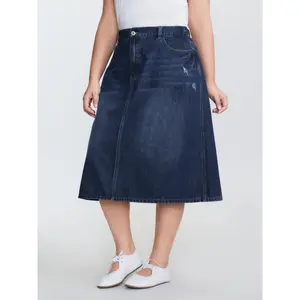 【Minimalist】BLOOMCHIC Plus Size Stretchy Waist Bootcut Maxi Denim Skirt [M-6X] 2026 Summer Vibes Swimweek