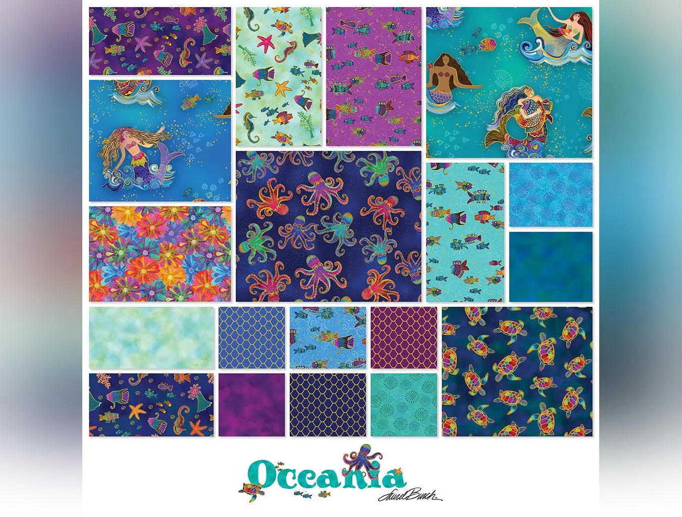Oceania | 5" Charm Pack with Gold Metallic by Laurel Burch for Clothworks | 42 pcs