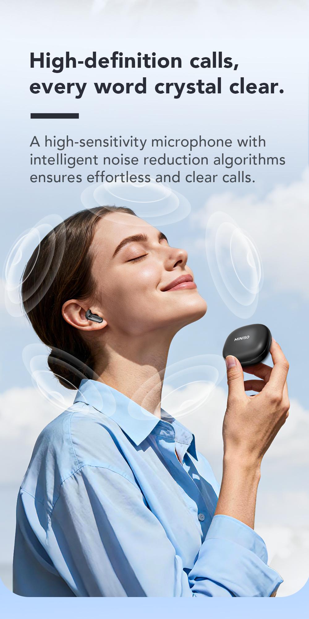 MINISO MS108 Wireless Bluetooth Earphones Mini Invisible Waterproof Earbuds for Sleep & Sports Two Pairs Included Mini Short Stem Design Ideal for Work Sports and Sleeping