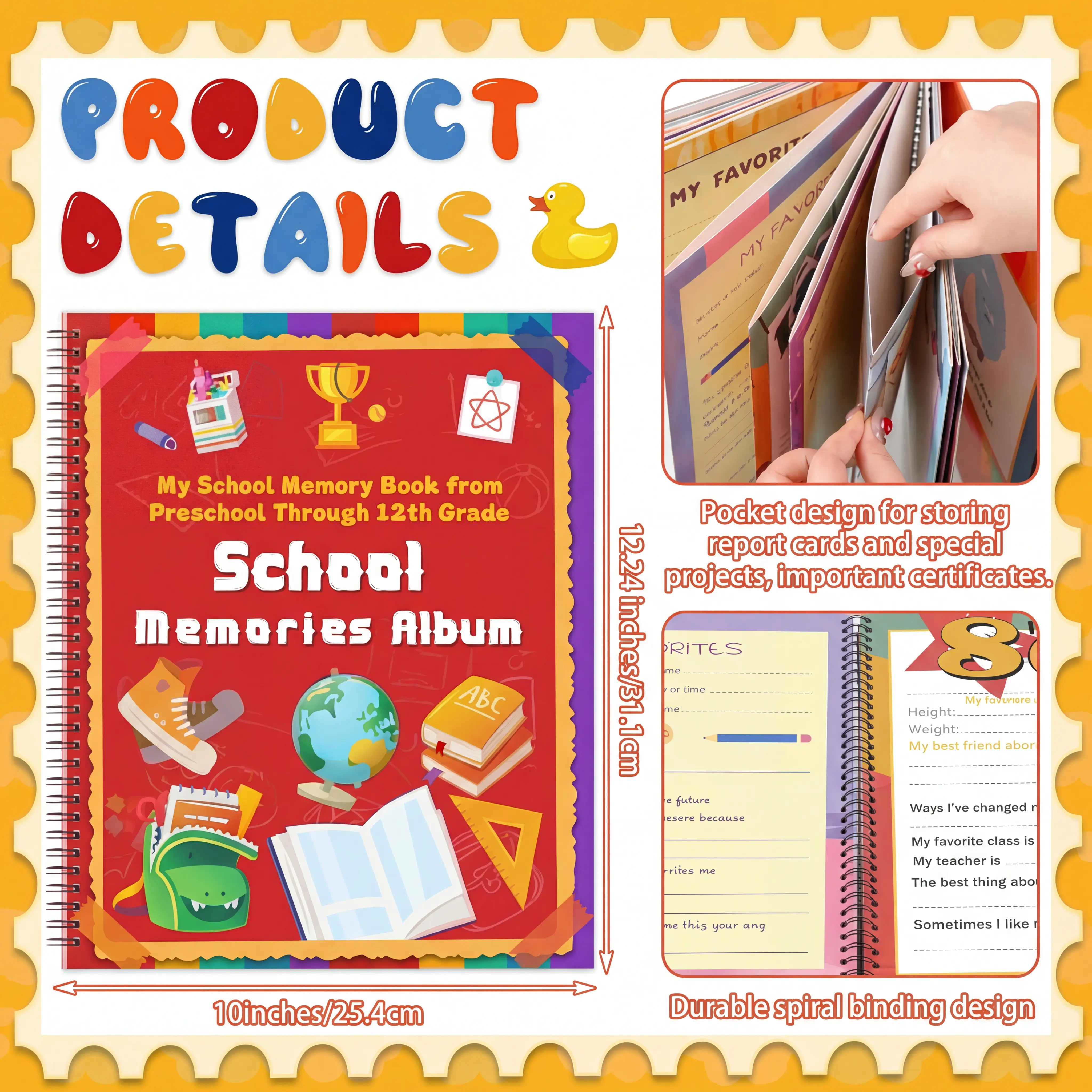 Fourteen school keepsake storage pockets