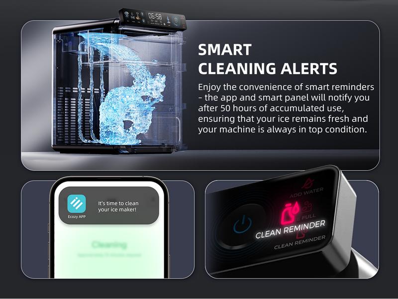 ecozy WiFi Smart Nugget Ice Maker Countertop, Full-Color Smart Panel Ice Machine, 44 lbs/Day, Pull-Out Water Tank, Self-Cleaning