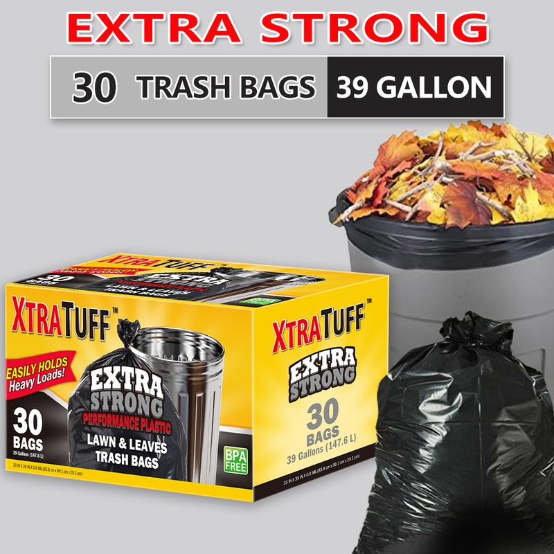 XTRA TUFF Box Of 30 Extra Strong 39 Gallon Disposable Large Garbage Puncture Tear Resistant Trash Bags For Industrial Garden Home And Commercial Use