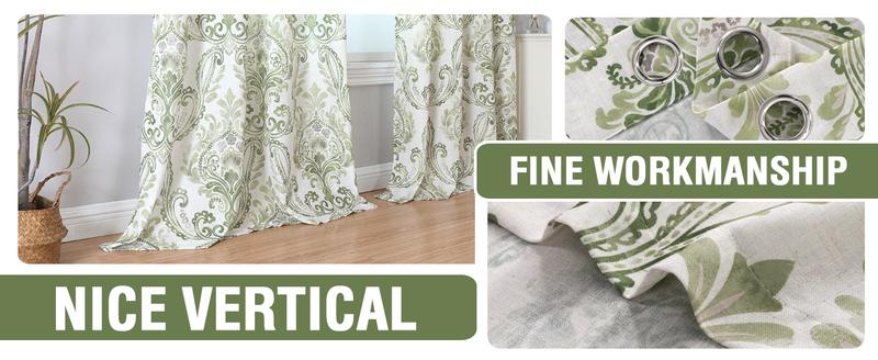 H.VERSAILTEX Linen Curtains 2 Panels Damask Floral Natural Linen Blended Curtains for Living Room Drapes Vintage Floral Pattern Privacy Added Light Filtering Mid-Century Style