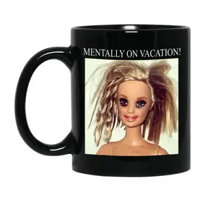 Funny Barbie Face Mug, Disgusted Doll Meme Coffee Cup, Sarcastic Reaction Gift, Weird Humor Tea Cup,