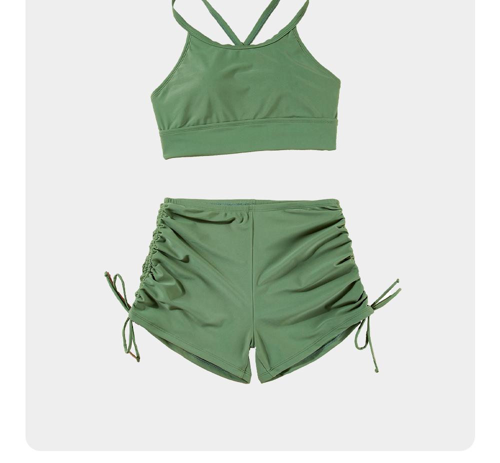 Aleumdr Women's Floral Print Drawstring Boyshorts Swimsuits Criss Cross Top Bikini Sets High Waisted Two Pieces Bathing Suits Beach Swimming Clothing Pink White