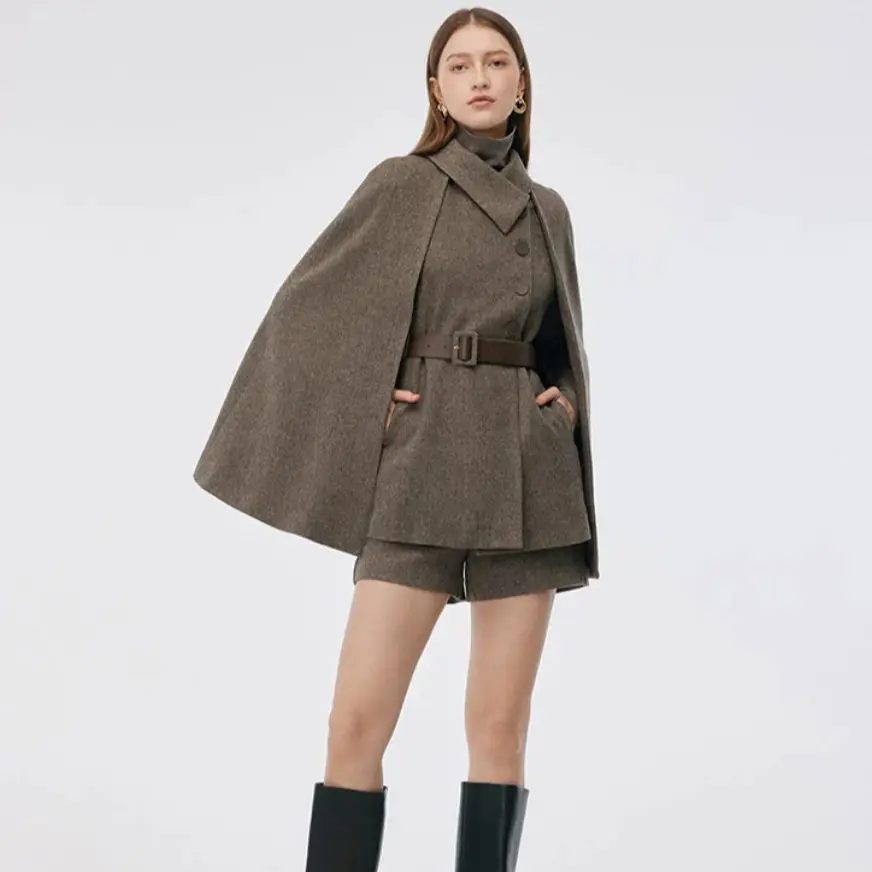 GOELIA 100% Washable Wool Cape And Vest Two-Piece Set for Ladies