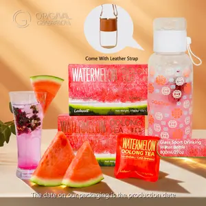BOGO Sugar Cleanse Watermelon Oolong Tea (1carton, 50g, 5g*10packs) ×2 Cartons With Free Color Changing Glass Water Bottle Watermelon Dragon Fruit Apple Strawberry Real Fruit Inside Beverage (2 cartons*10 pack, 20 packs in total)s