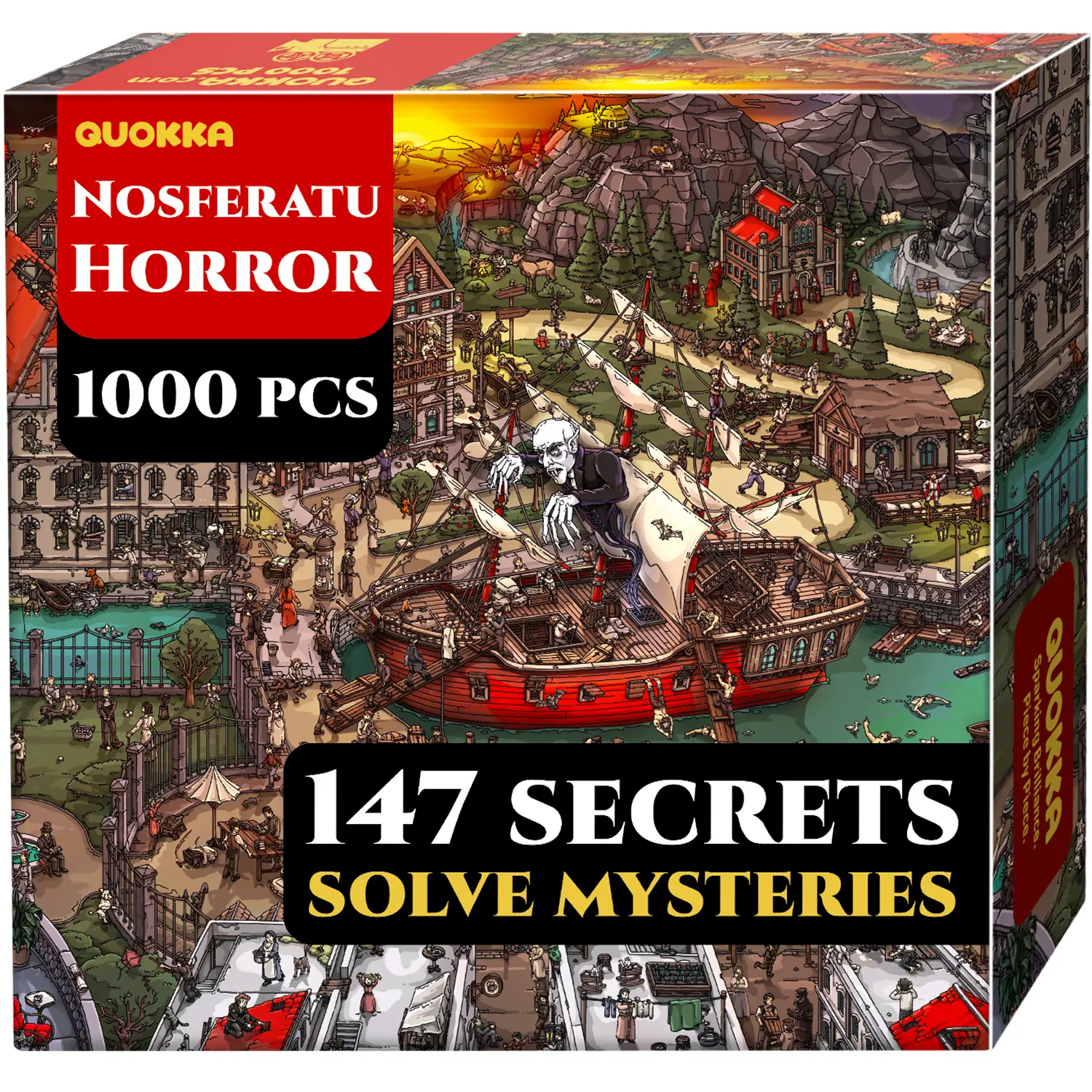 QUOKKA 1000-Piece Unisex Cardboard Brain Teaser Jigsaw Puzzle - 1922 Nosferatu Cinematic Horror Movie Inspired, 147 Hidden Discoveries, 2 Secret Envelopes, Advanced Detailed Artwork, Cognitive Development Focus, Deep Focus Activity for Adults