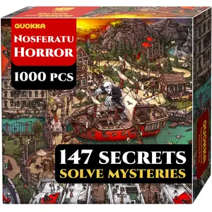 QUOKKA 1000-Piece Jigsaw Puzzle Game for Adults - 1922 Nosferatu Horror Movie Inspired, 147 Hidden Mysteries, 2 Secret Envelopes for Extended Experience, Adult Pieces Jigsaw Puzzles