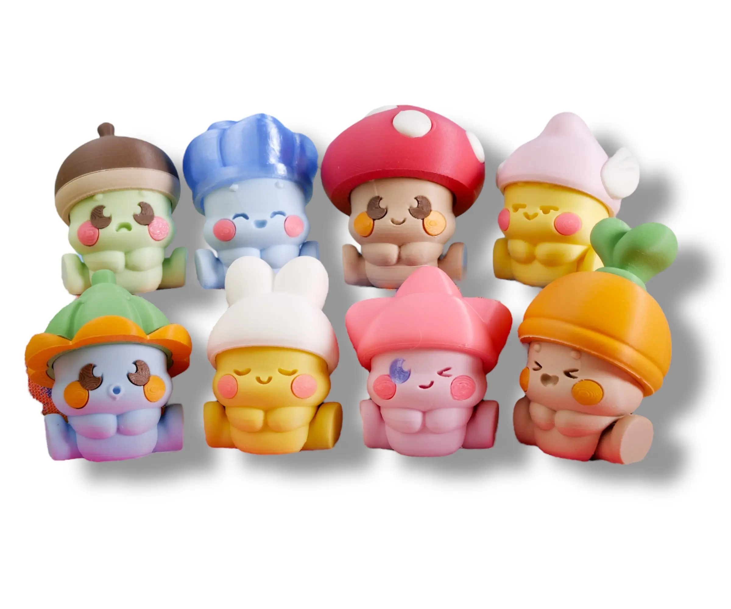 Adorable Peasy Peas & Friends - 3d Printed Articulated Mushroom Figurines