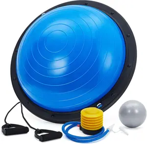 Balance Ball, 1600 Lbs Inflatable Half Exercise Ball Balance Trainer with Nonslip Base, Training Equipment with Resistance Bands and Foot Pump, Blue