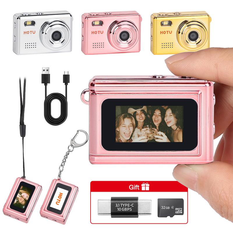 【Valentine's Day gift】HOTU Mini Keychain Digital Camera – Sparkling Rose Gold Y2K Pocket 1080P HD Camera with 1MP Lens, Flash & 0.96" Screen, 32G Card Included, Retro Vlog Camera for Travel, Concerts, Kids & Instant Party 【Valentine's Day gift】HOTU Mini Keychain Digital Camera – Sparkling Rose Gold Y2K Pocket 1080P HD Camera with 1MP Lens, Flash & 0.96" Screen, 32G Card Included, Retro Vlog Camera for Travel, Concerts, Kids & Instant Party