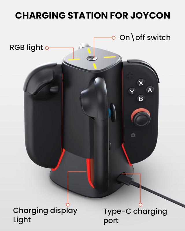 Dock for   2 :  4 in 1  Dock Charger for JoyCon Controllers  Accessory,Multiple RGB Light, Family  Night & Travel Essentials