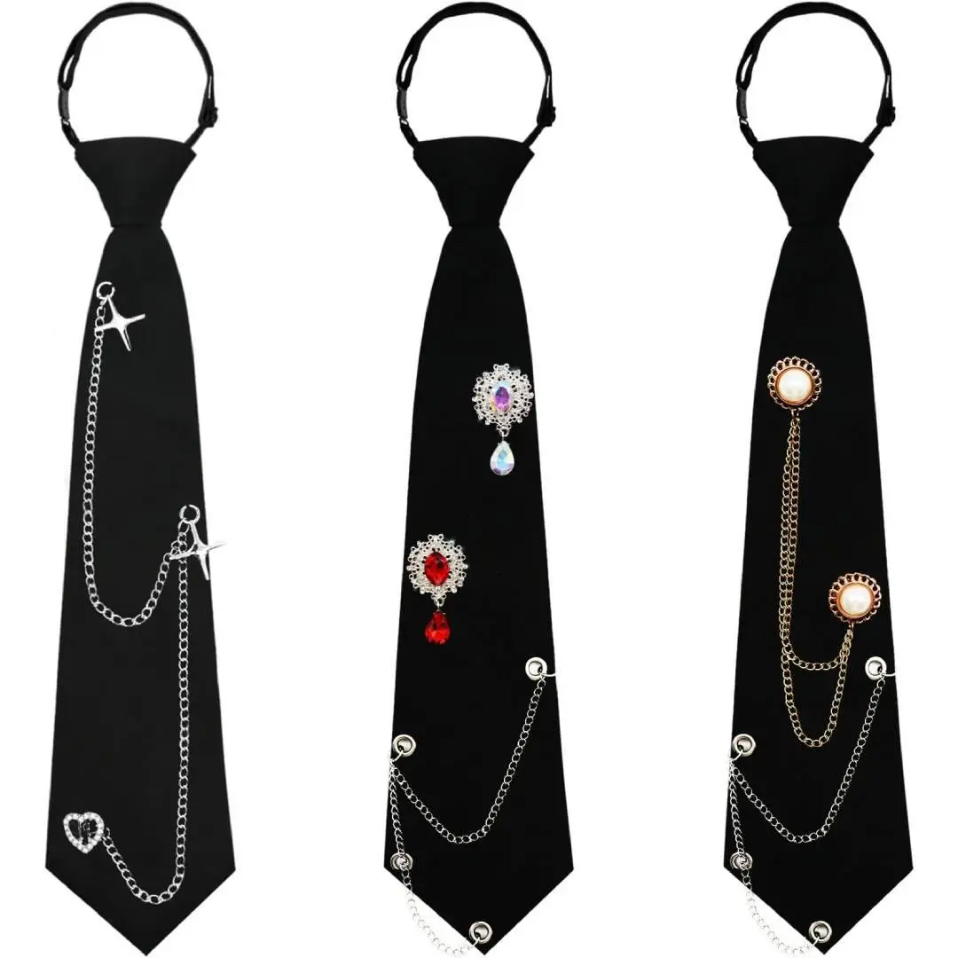 3 PCS Ties for Women, Womens Tie with Metal Chain  Pre-Tied Necktie for Girls School Uniform Shirt