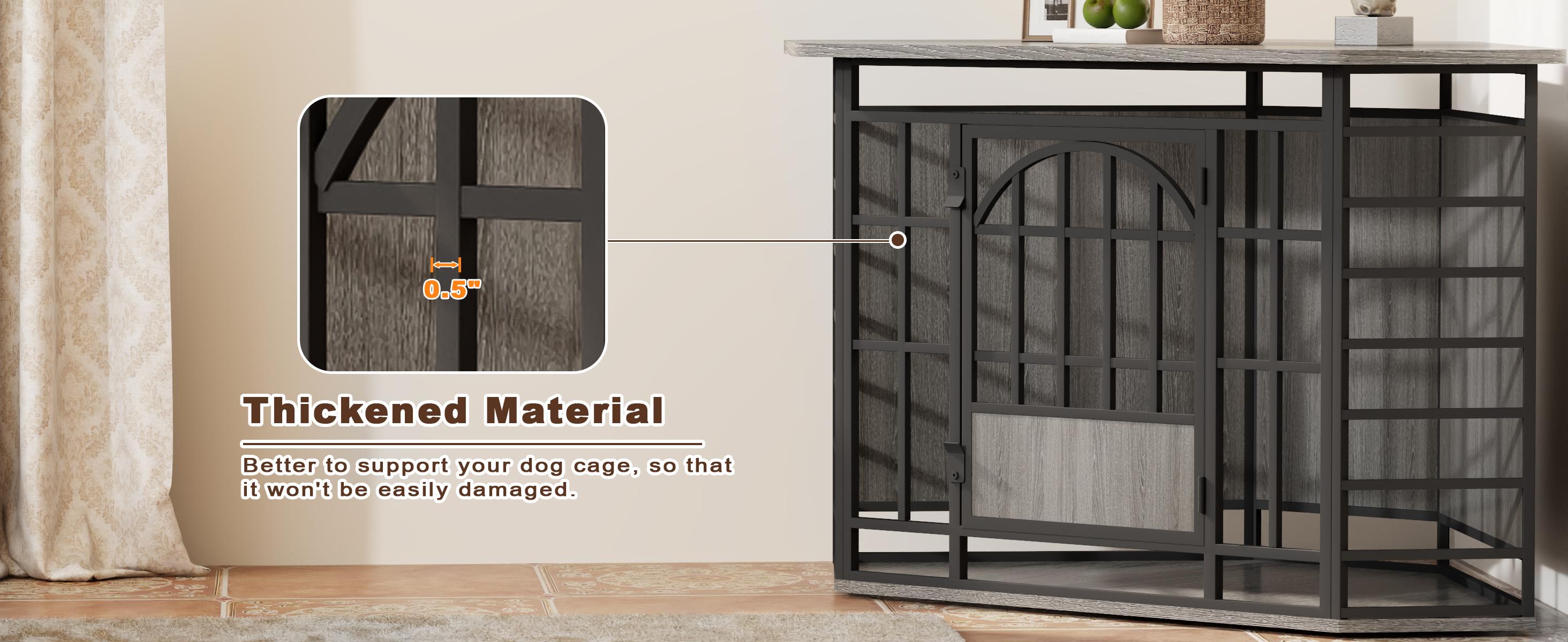 COZPAW 52 Inch Corner Dog Crate Furniture,Wooden Dog Kennel Indoor Furniture End Table,Modern Dog Cage Decorative Pet House TV Stand for Large Medium Dogs,Gray