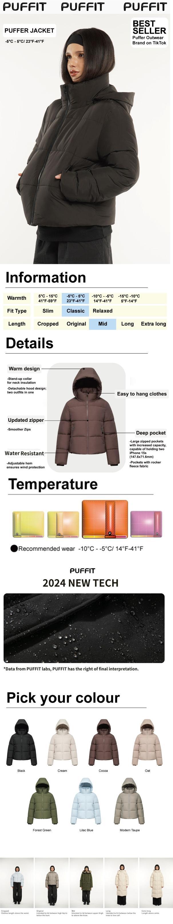 【Clearance Sale】[SIZE 2-20]PUFFIT Women's Fitted Detachable Hooded Puffer Jacket, Winter Basic Warm Coat with Removable Hood Zip Deep Pockets for Women #FallFreshness