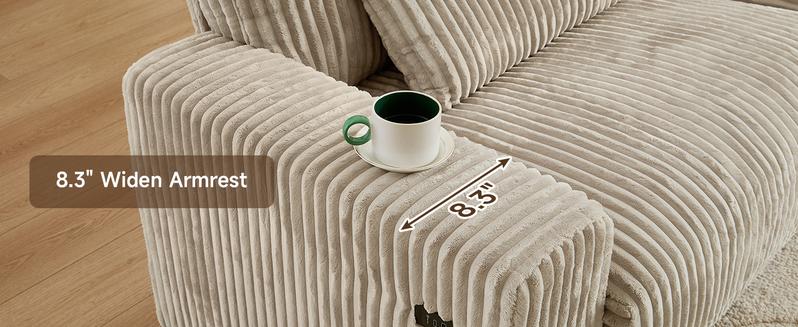 【2 USB Ports】ONBRILL 92" Modular Sectional Sofa,3 Seater Sofa w/ 2 USB,Modern Deep Seat Cloud Plush Corduroy Upholstered Loveseat Couches for Living Room, Apartment and Office