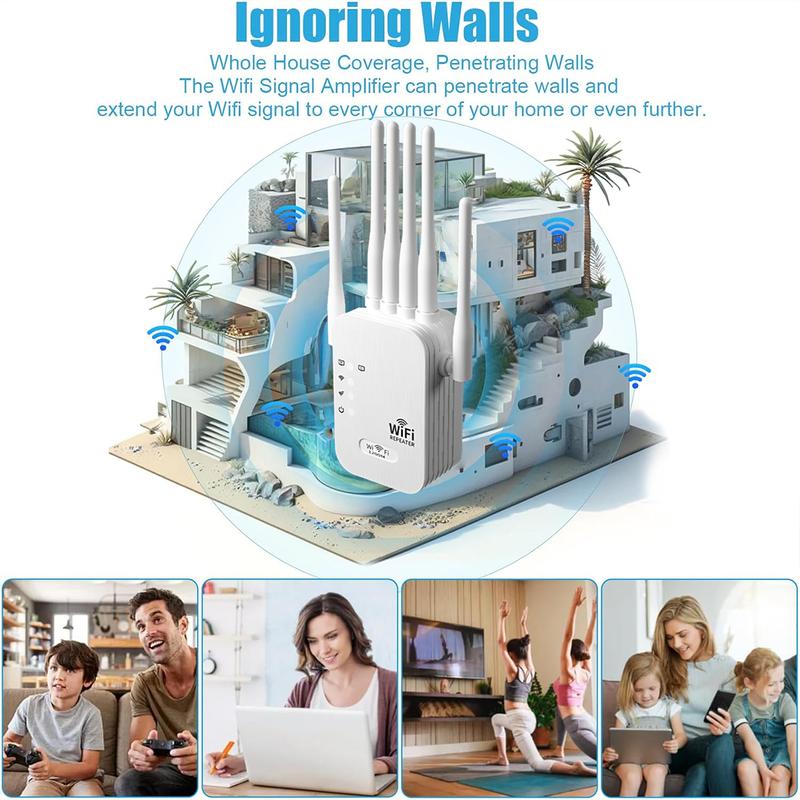 6-Antenna WiFi Extender 2026, AC1200 Dual Band Booster, Covers 12,000 sq. ft & 100 Devices, Repeater with Ethernet Port for Home, Office Use