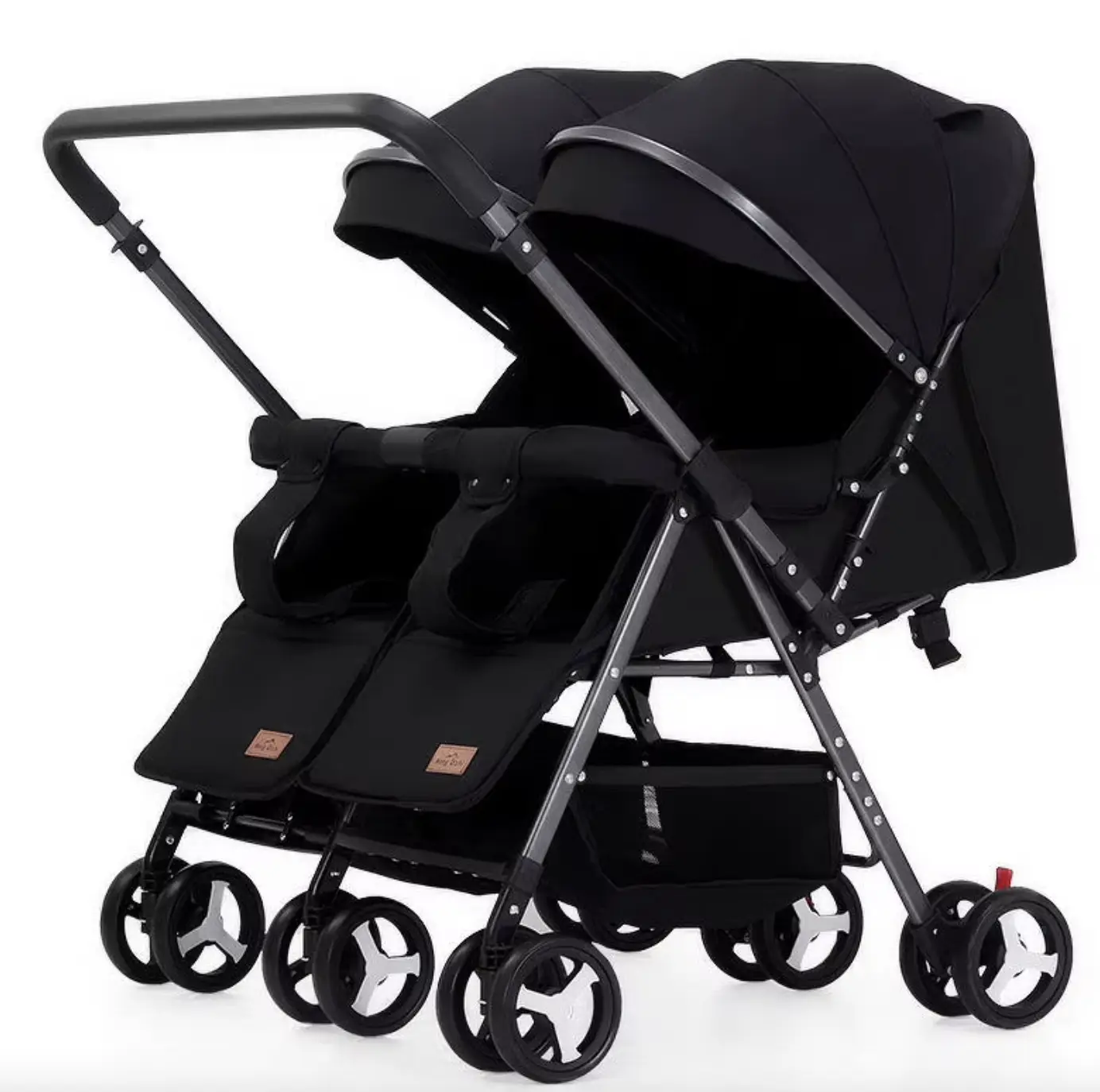 OMNIRA Lightweight Portable Folding Twin Stroller - Side-By-Side Seats Wagon, Compact Double Travel Pushchair for Toddlers, Navy Blue