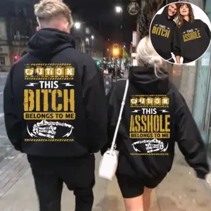 LOVE Couple Matching Graphic Hoodie Casual Streetwear Fleece Fabric Pullover Hooded Sweatshirt Trendy Tops for Women for Men Perfect Valentine’s & Anniversary Gift